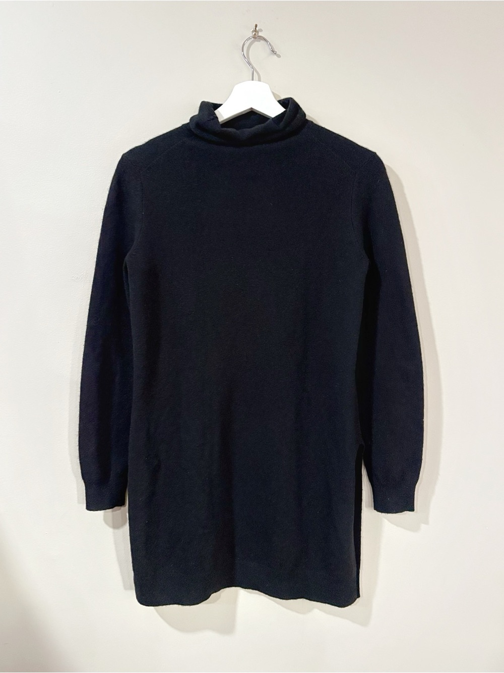Theory Tunic Sweater Women P (XS-Small) Black Cashmere Turtleneck Side Slit Chic